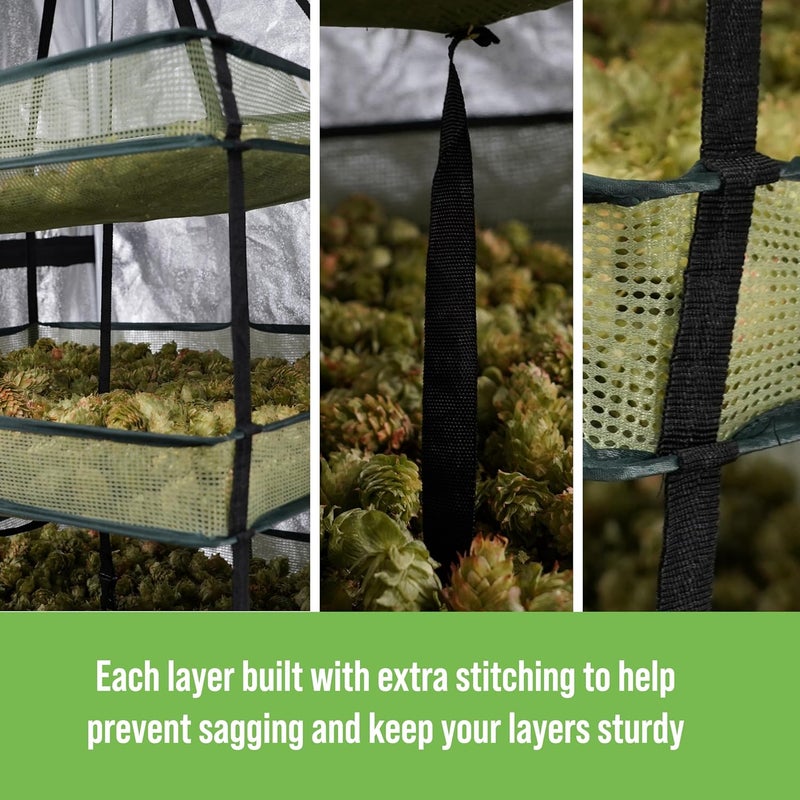 Grow1 Large Square Drying Rack 6-Layer 24x24in Collapsible Mesh Herb and Flower Hanging Dryer with Carrying Case and Center Support Strap - Image 2